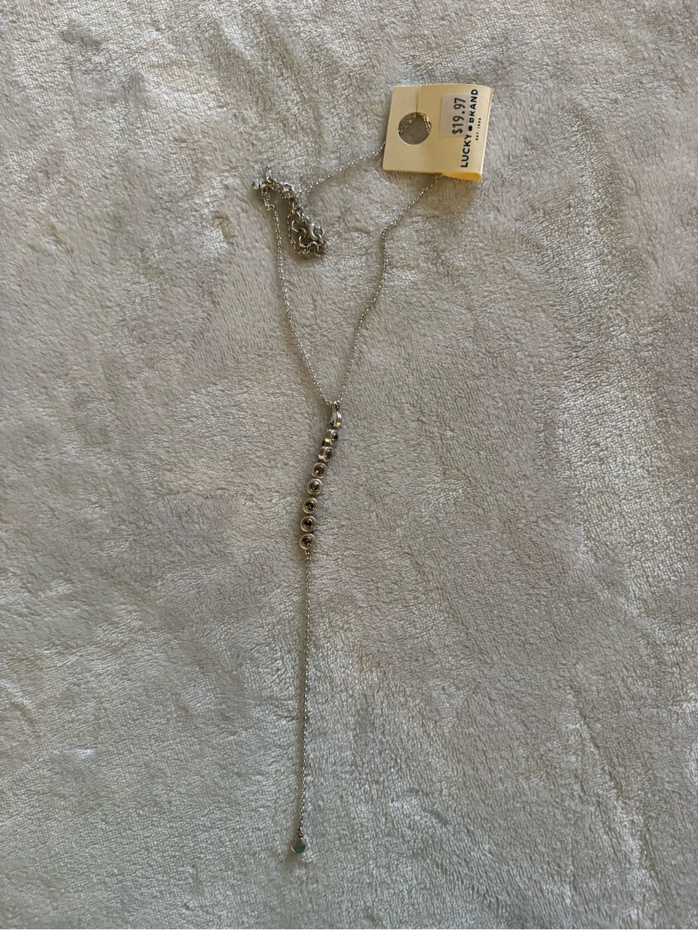 Lucky Brand Silver Beaded Y-Drop Necklace with Tiny Teardrop Accent